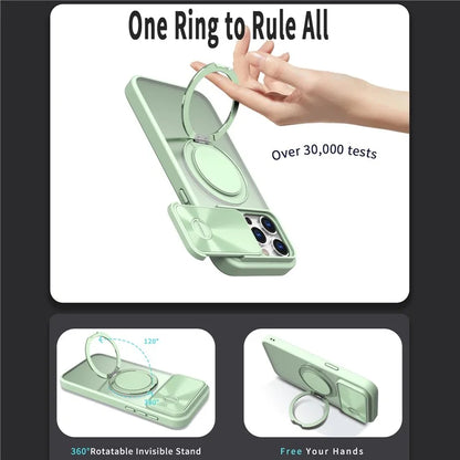 For iPhone 14 Pro Max Magnetic Case Kickstand Hard PC Phone Shell with Lens Protector