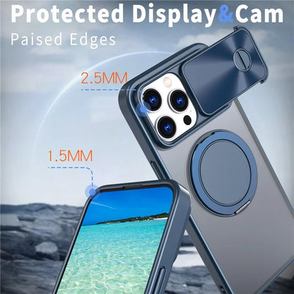 For iPhone 14 Pro Max Magnetic Case Kickstand Hard PC Phone Shell with Lens Protector