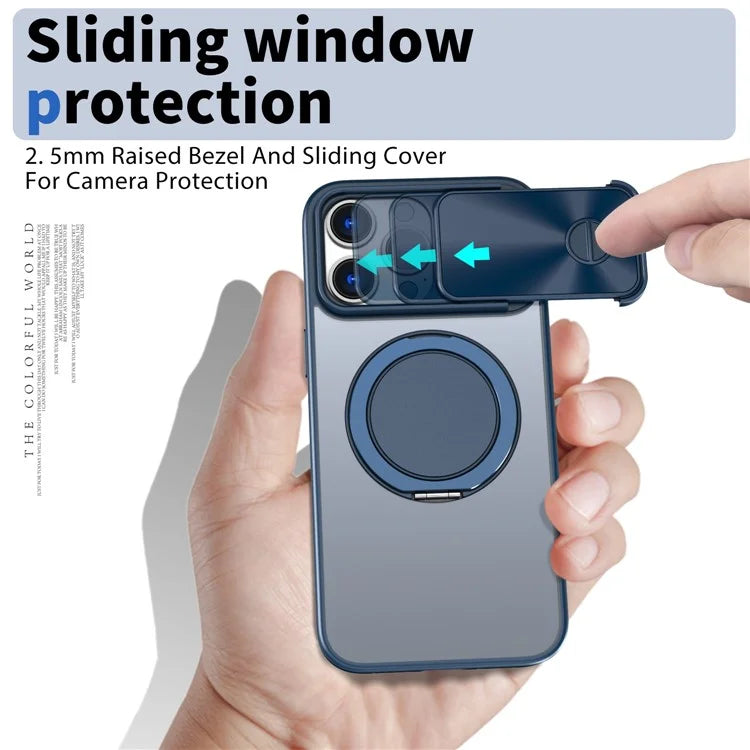 For iPhone 14 Pro Max Magnetic Case Kickstand Hard PC Phone Shell with Lens Protector