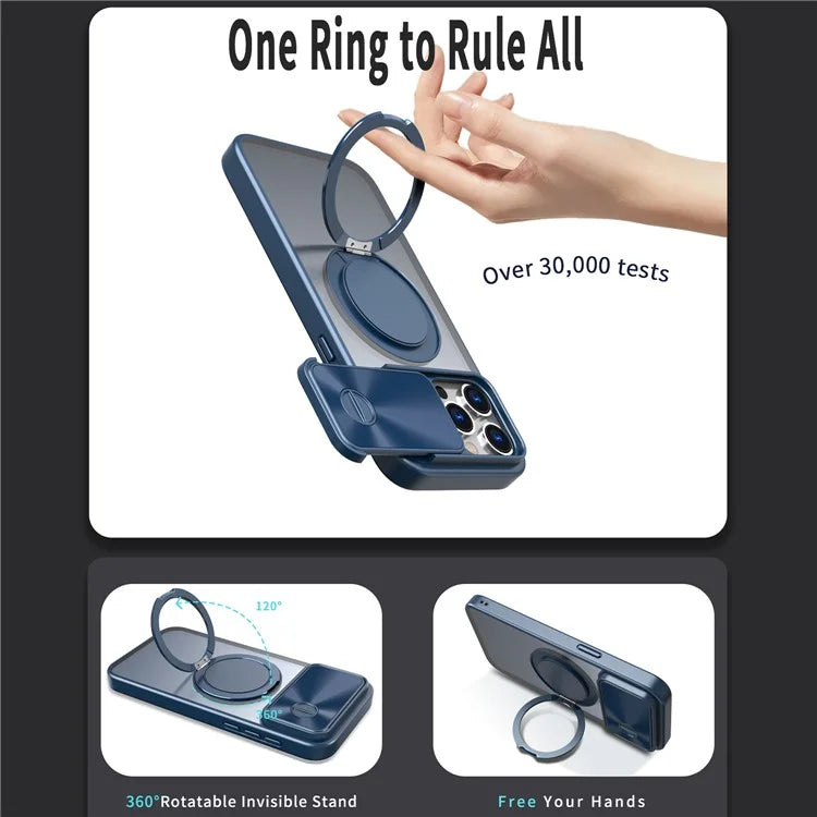 For iPhone 14 Pro Max Magnetic Case Kickstand Hard PC Phone Shell with Lens Protector