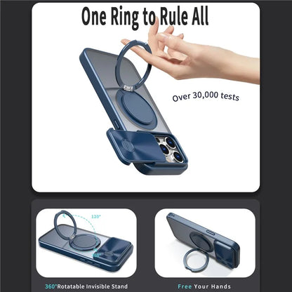 For iPhone 14 Pro Max Magnetic Case Kickstand Hard PC Phone Shell with Lens Protector