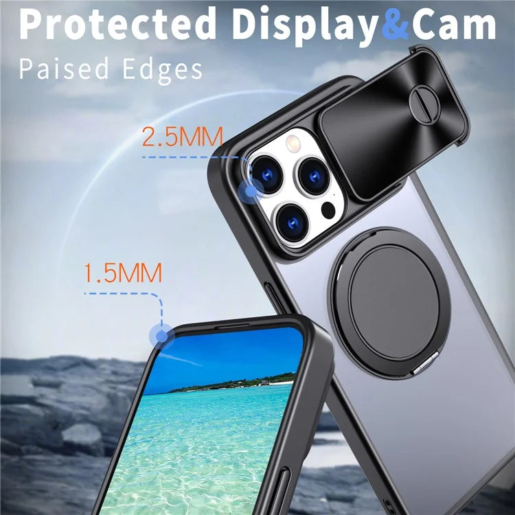 For iPhone 14 Pro Max Magnetic Case Kickstand Hard PC Phone Shell with Lens Protector