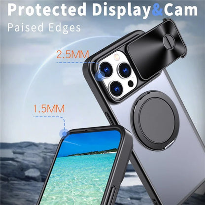 For iPhone 14 Pro Max Magnetic Case Kickstand Hard PC Phone Shell with Lens Protector