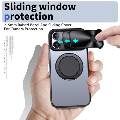 For iPhone 14 Pro Max Magnetic Case Kickstand Hard PC Phone Shell with Lens Protector