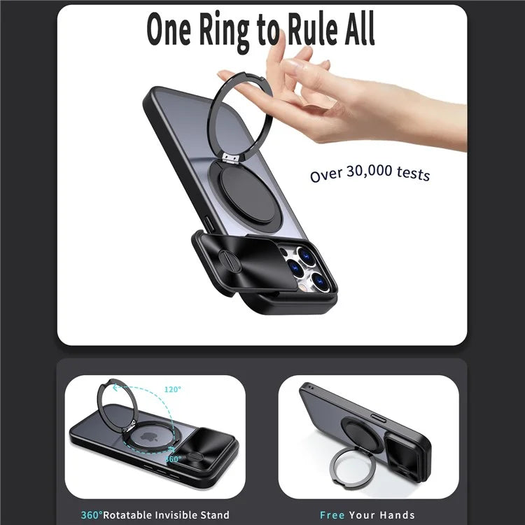 For iPhone 14 Pro Max Magnetic Case Kickstand Hard PC Phone Shell with Lens Protector
