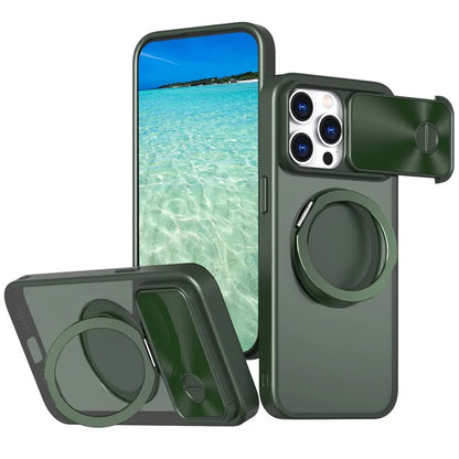 For iPhone 14 Pro Max Magnetic Case Kickstand Hard PC Phone Shell with Lens Protector