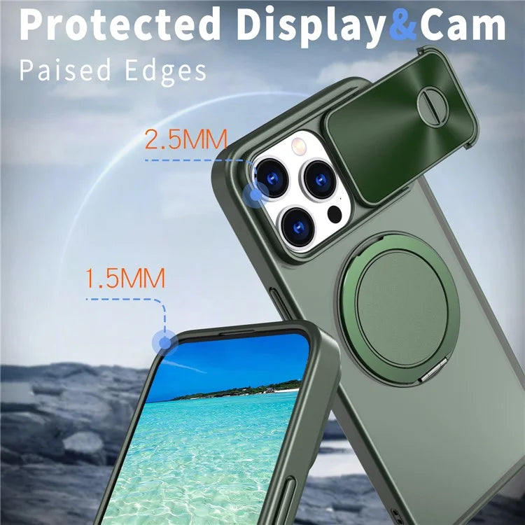 For iPhone 14 Pro Max Magnetic Case Kickstand Hard PC Phone Shell with Lens Protector