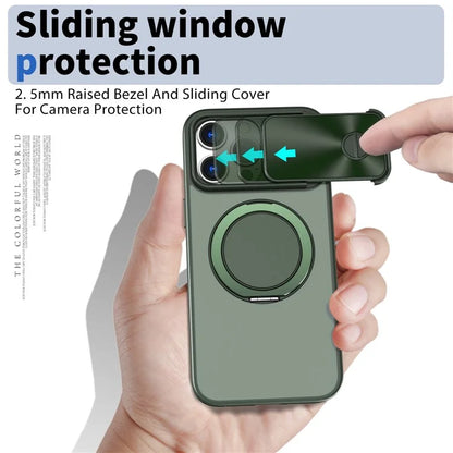 For iPhone 14 Pro Max Magnetic Case Kickstand Hard PC Phone Shell with Lens Protector