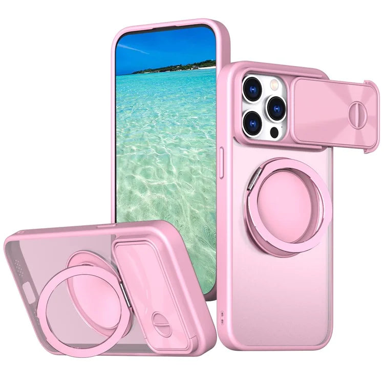 For iPhone 14 Pro Max Magnetic Case Kickstand Hard PC Phone Shell with Lens Protector
