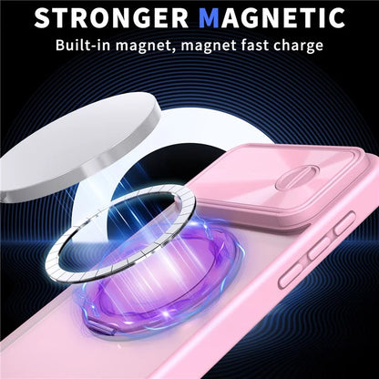 For iPhone 14 Pro Max Magnetic Case Kickstand Hard PC Phone Shell with Lens Protector