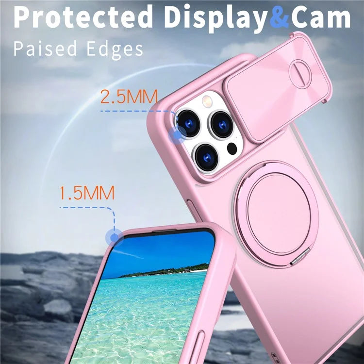 For iPhone 14 Pro Max Magnetic Case Kickstand Hard PC Phone Shell with Lens Protector