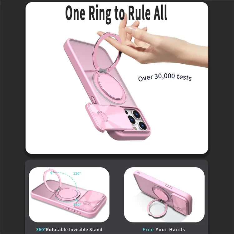 For iPhone 14 Pro Max Magnetic Case Kickstand Hard PC Phone Shell with Lens Protector