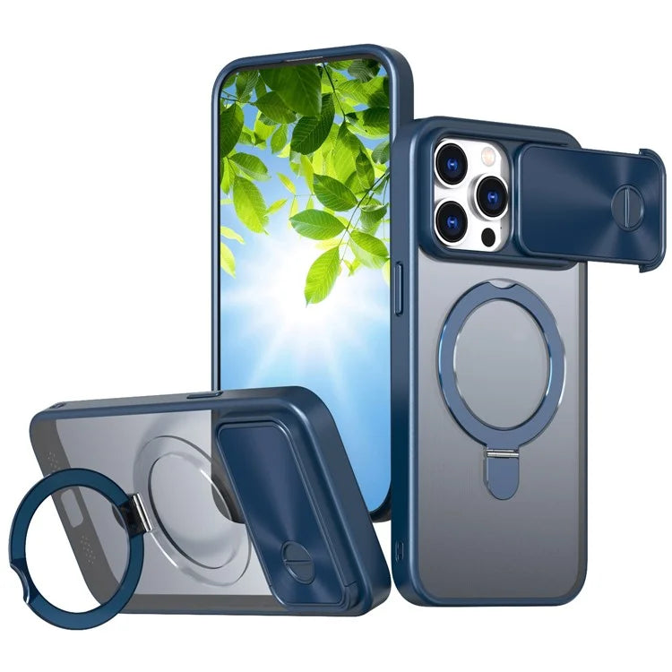 Style B For iPhone 15 Pro Max Magnetic Phone Case with Kickstand Lens Protection Hard PC Shell