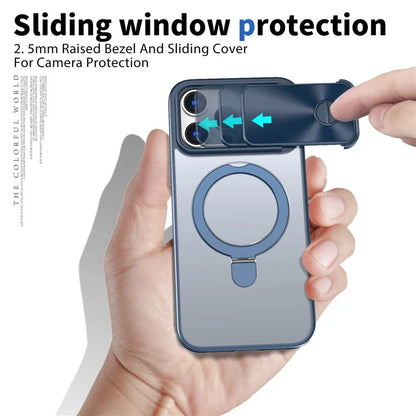Style B For iPhone 15 Pro Max Magnetic Phone Case with Kickstand Lens Protection Hard PC Shell