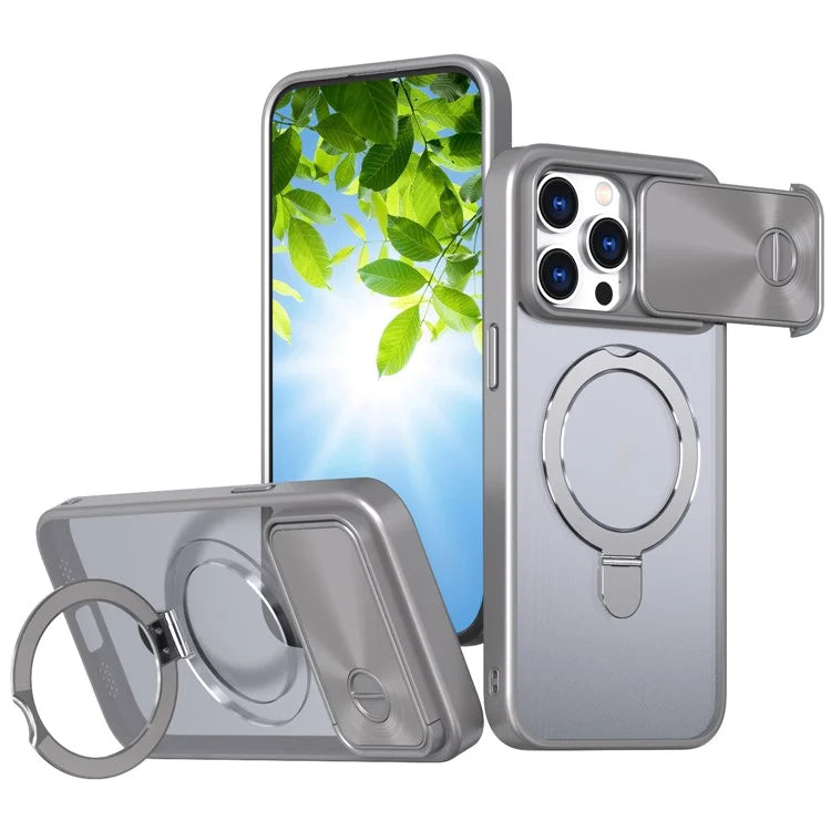 Style B For iPhone 15 Pro Max Magnetic Phone Case with Kickstand Lens Protection Hard PC Shell