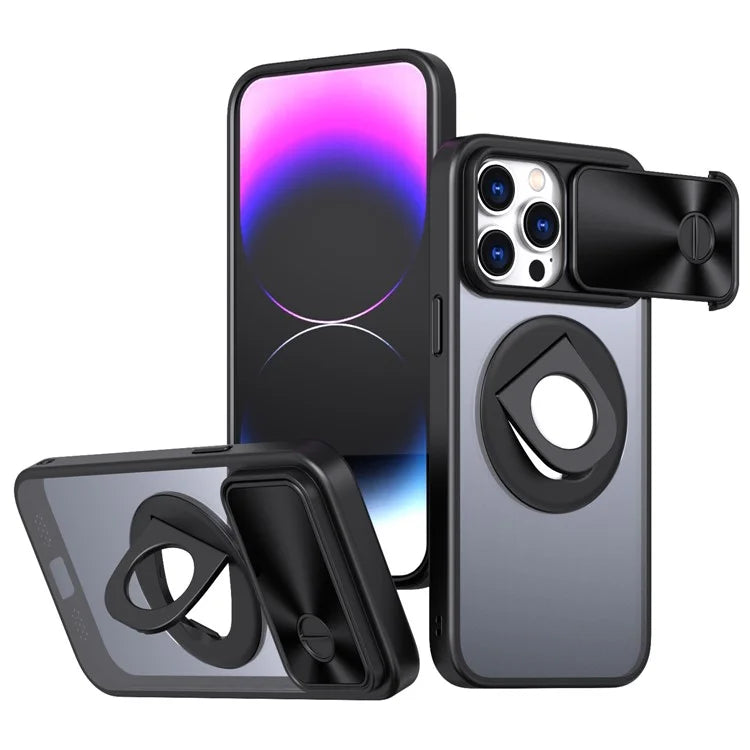 Style A For iPhone 13 Pro Case Compatible with MagSafe Hard PC Kickstand Phone Shell with Slide Lens Lid