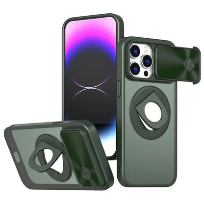 Style A For iPhone 13 Pro Case Compatible with MagSafe Hard PC Kickstand Phone Shell with Slide Lens Lid