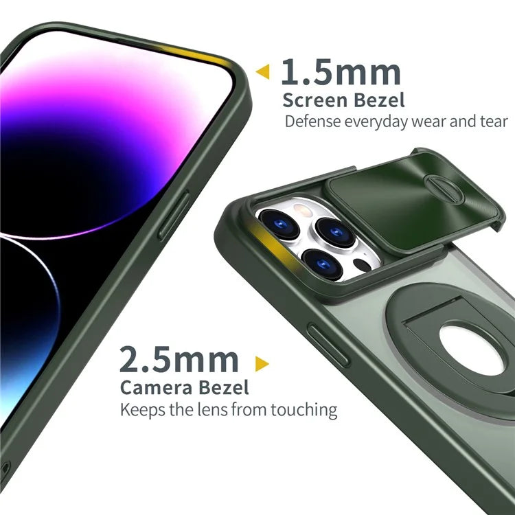 Style A For iPhone 13 Pro Case Compatible with MagSafe Hard PC Kickstand Phone Shell with Slide Lens Lid