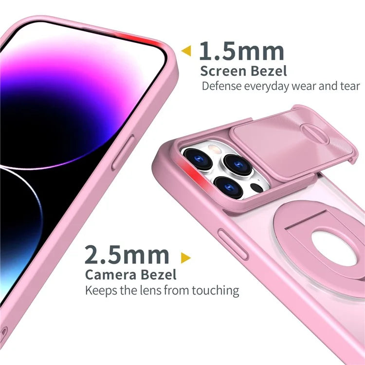 Style A For iPhone 13 Pro Case Compatible with MagSafe Hard PC Kickstand Phone Shell with Slide Lens Lid