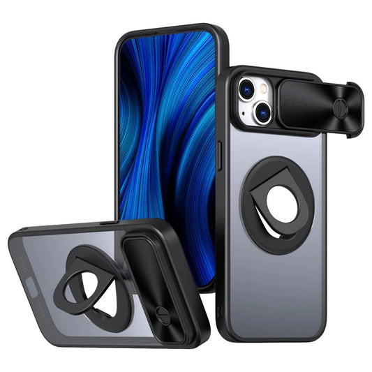 For iPhone 14 / 13 Phone Case Slide Camera Cover PC Kickstand Phone Shell Compatible with MagSafe