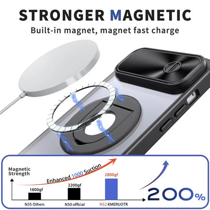 For iPhone 14 / 13 Phone Case Slide Camera Cover PC Kickstand Phone Shell Compatible with MagSafe