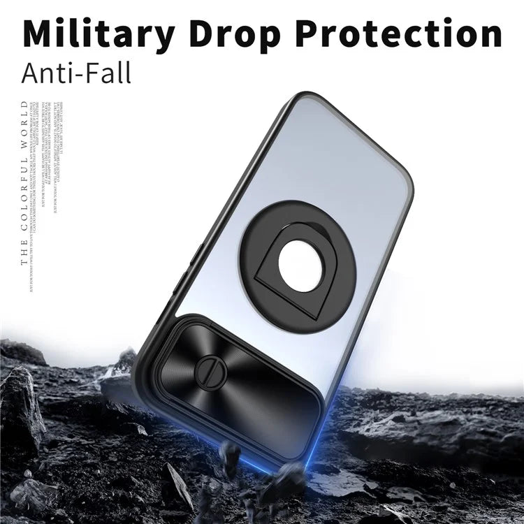 For iPhone 14 / 13 Phone Case Slide Camera Cover PC Kickstand Phone Shell Compatible with MagSafe
