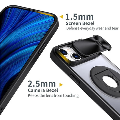 For iPhone 14 / 13 Phone Case Slide Camera Cover PC Kickstand Phone Shell Compatible with MagSafe