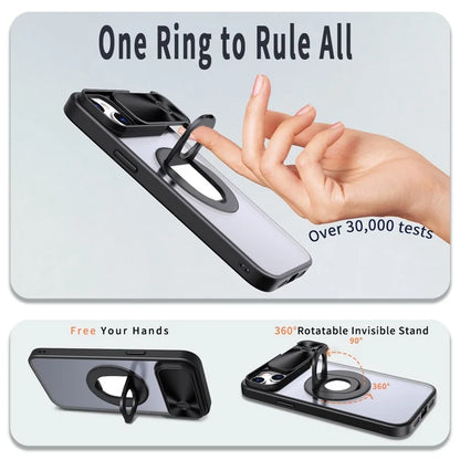 For iPhone 14 / 13 Phone Case Slide Camera Cover PC Kickstand Phone Shell Compatible with MagSafe