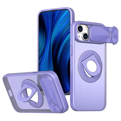 For iPhone 14 / 13 Phone Case Slide Camera Cover PC Kickstand Phone Shell Compatible with MagSafe