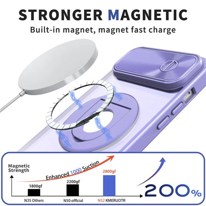 For iPhone 14 / 13 Phone Case Slide Camera Cover PC Kickstand Phone Shell Compatible with MagSafe