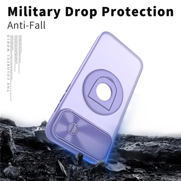 For iPhone 14 / 13 Phone Case Slide Camera Cover PC Kickstand Phone Shell Compatible with MagSafe