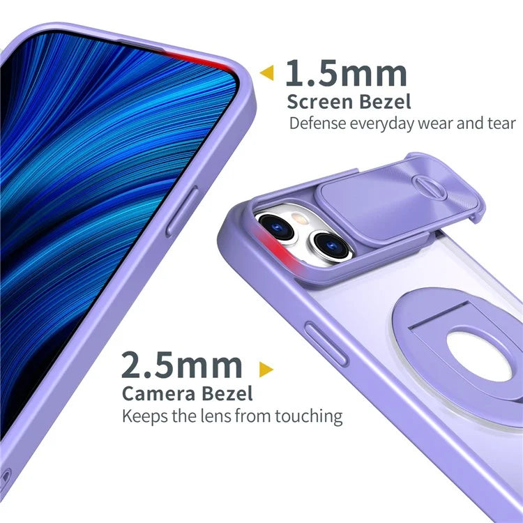 For iPhone 14 / 13 Phone Case Slide Camera Cover PC Kickstand Phone Shell Compatible with MagSafe