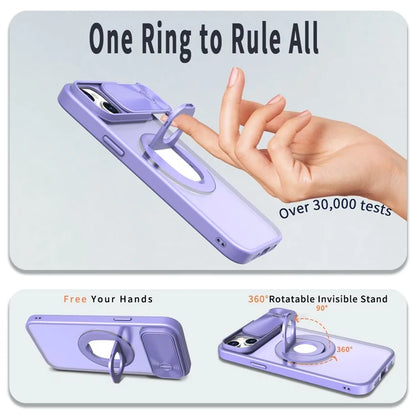 For iPhone 14 / 13 Phone Case Slide Camera Cover PC Kickstand Phone Shell Compatible with MagSafe