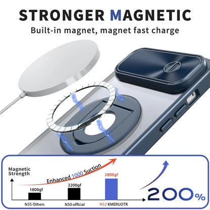 For iPhone 14 / 13 Phone Case Slide Camera Cover PC Kickstand Phone Shell Compatible with MagSafe