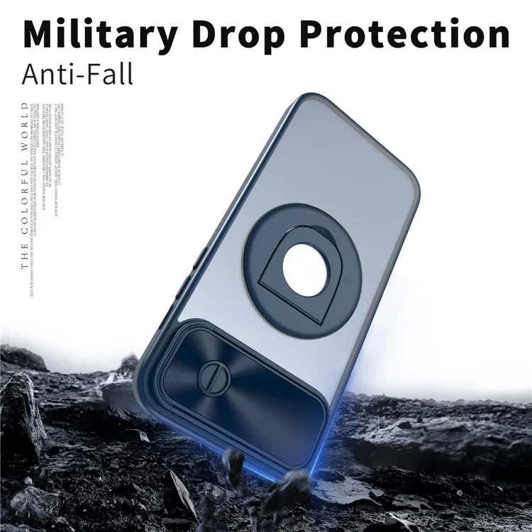 For iPhone 14 / 13 Phone Case Slide Camera Cover PC Kickstand Phone Shell Compatible with MagSafe