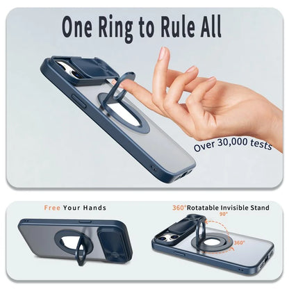 For iPhone 14 / 13 Phone Case Slide Camera Cover PC Kickstand Phone Shell Compatible with MagSafe