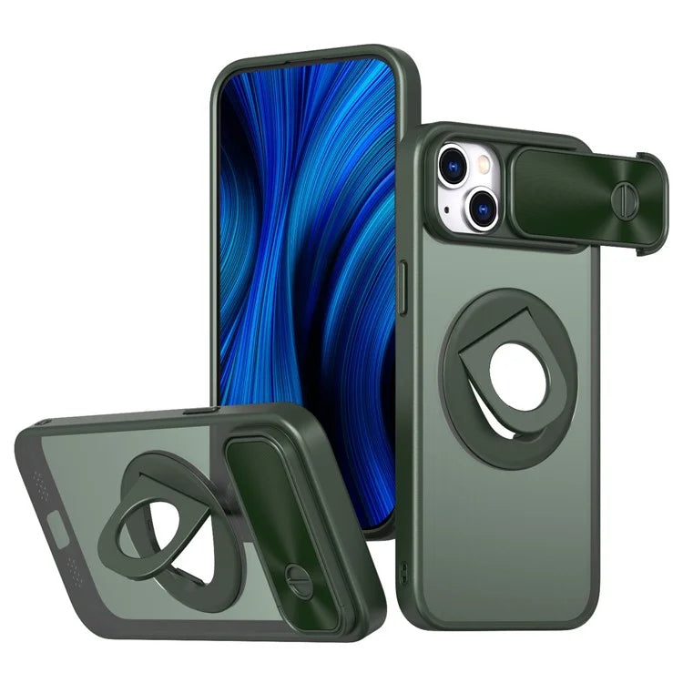For iPhone 14 / 13 Phone Case Slide Camera Cover PC Kickstand Phone Shell Compatible with MagSafe