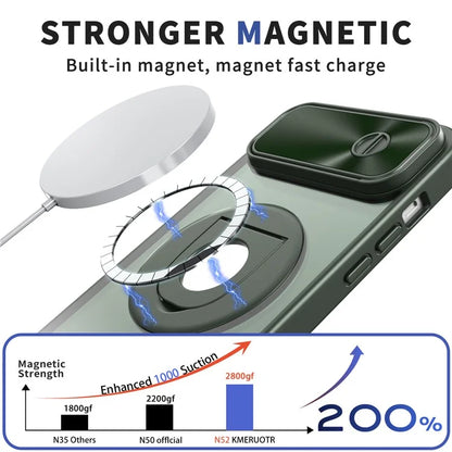 For iPhone 14 / 13 Phone Case Slide Camera Cover PC Kickstand Phone Shell Compatible with MagSafe