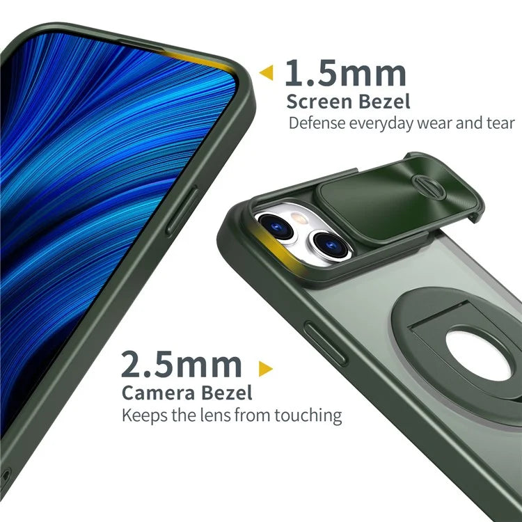 For iPhone 14 / 13 Phone Case Slide Camera Cover PC Kickstand Phone Shell Compatible with MagSafe