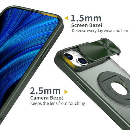 For iPhone 14 / 13 Phone Case Slide Camera Cover PC Kickstand Phone Shell Compatible with MagSafe