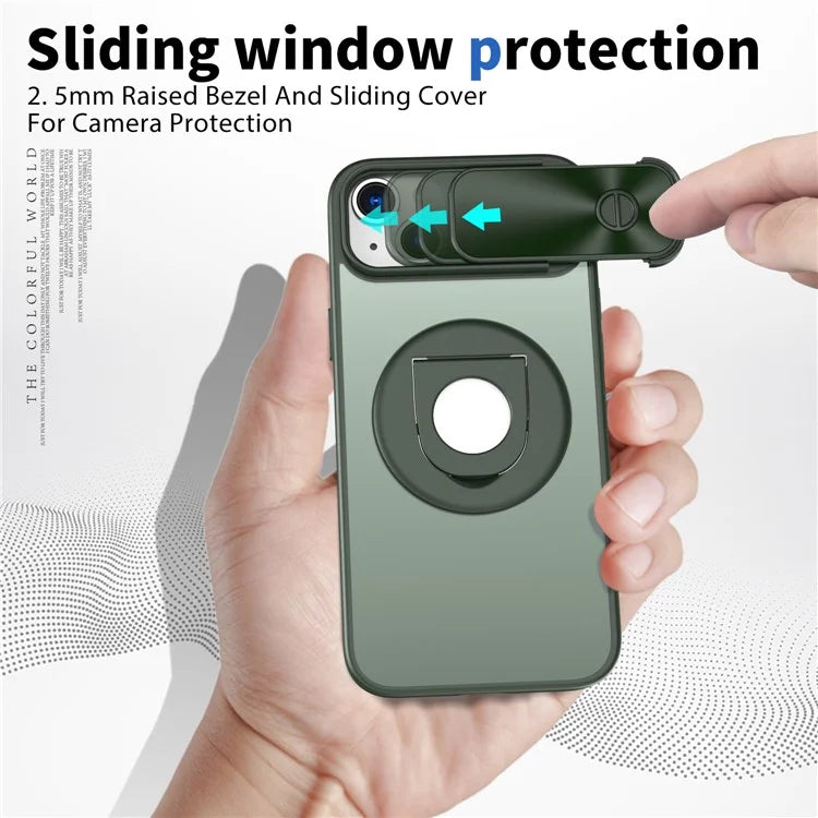 For iPhone 14 / 13 Phone Case Slide Camera Cover PC Kickstand Phone Shell Compatible with MagSafe