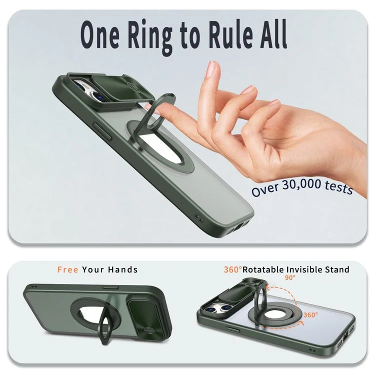 For iPhone 14 / 13 Phone Case Slide Camera Cover PC Kickstand Phone Shell Compatible with MagSafe