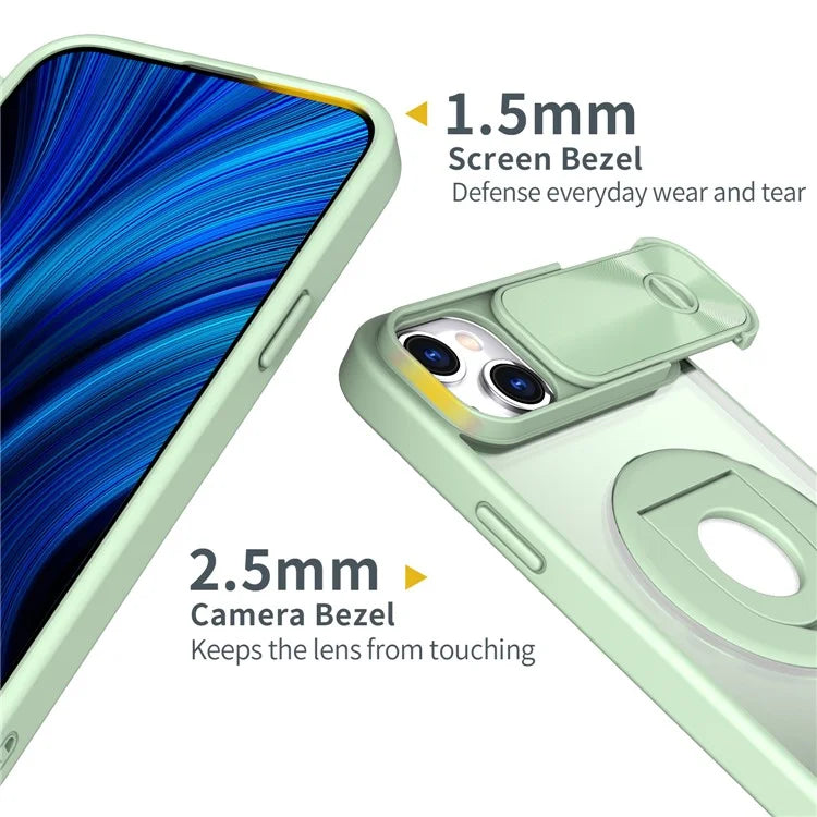 For iPhone 14 / 13 Phone Case Slide Camera Cover PC Kickstand Phone Shell Compatible with MagSafe