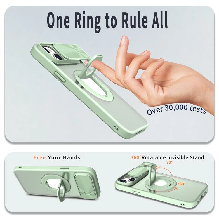 For iPhone 14 / 13 Phone Case Slide Camera Cover PC Kickstand Phone Shell Compatible with MagSafe
