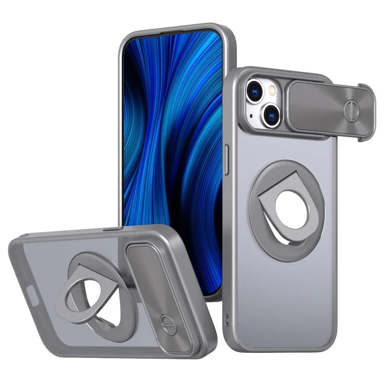 For iPhone 14 / 13 Phone Case Slide Camera Cover PC Kickstand Phone Shell Compatible with MagSafe
