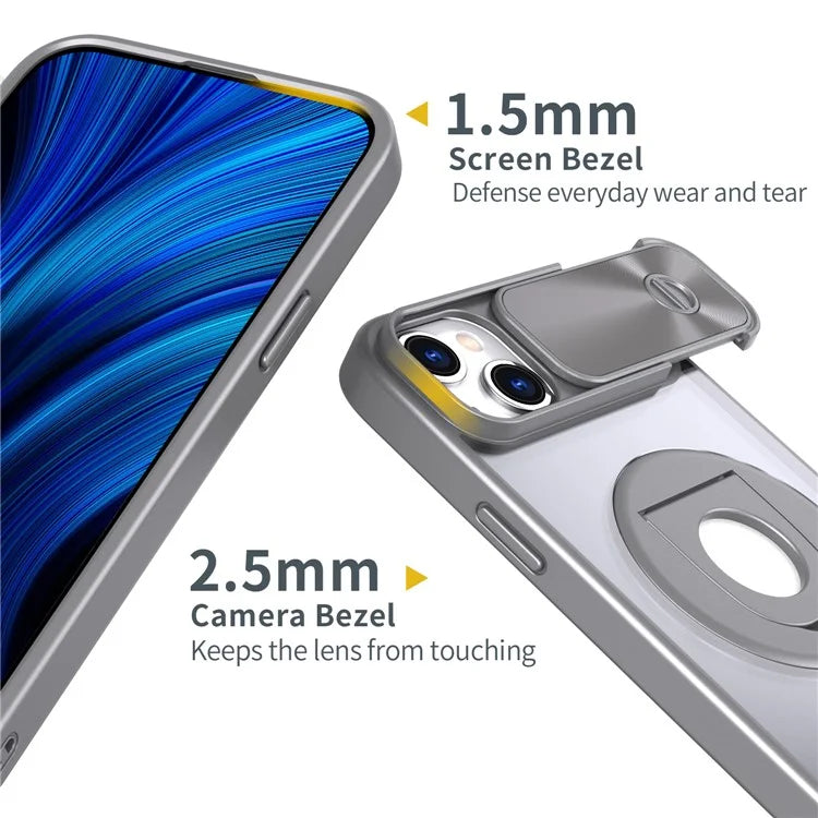 For iPhone 14 / 13 Phone Case Slide Camera Cover PC Kickstand Phone Shell Compatible with MagSafe