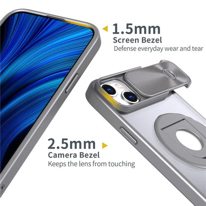 For iPhone 14 / 13 Phone Case Slide Camera Cover PC Kickstand Phone Shell Compatible with MagSafe