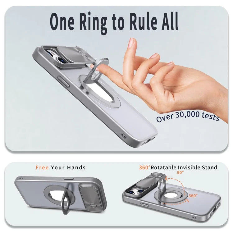 For iPhone 14 / 13 Phone Case Slide Camera Cover PC Kickstand Phone Shell Compatible with MagSafe