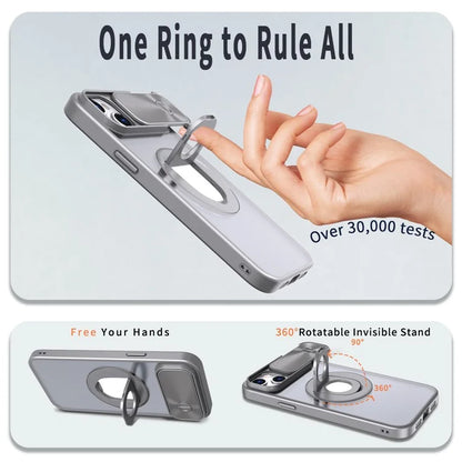 For iPhone 14 / 13 Phone Case Slide Camera Cover PC Kickstand Phone Shell Compatible with MagSafe
