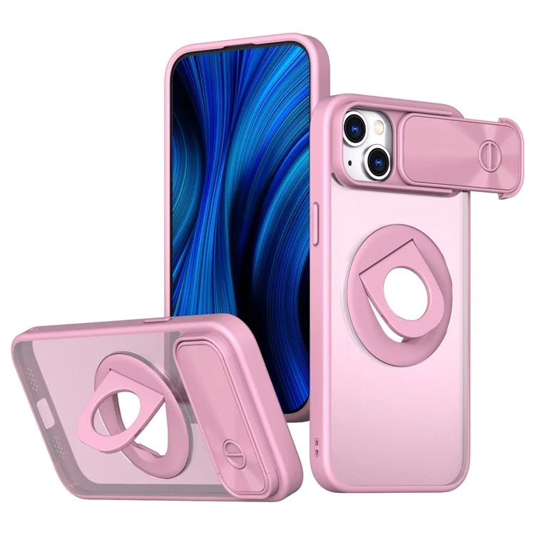 For iPhone 14 / 13 Phone Case Slide Camera Cover PC Kickstand Phone Shell Compatible with MagSafe